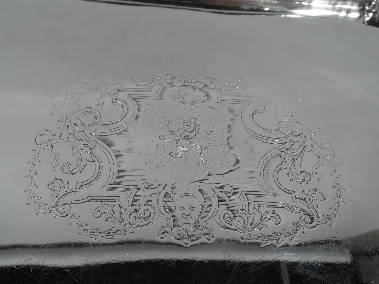 Early English Georgian Sterling Silver Rectangular Armorial Salver In Good Condition In New York, NY