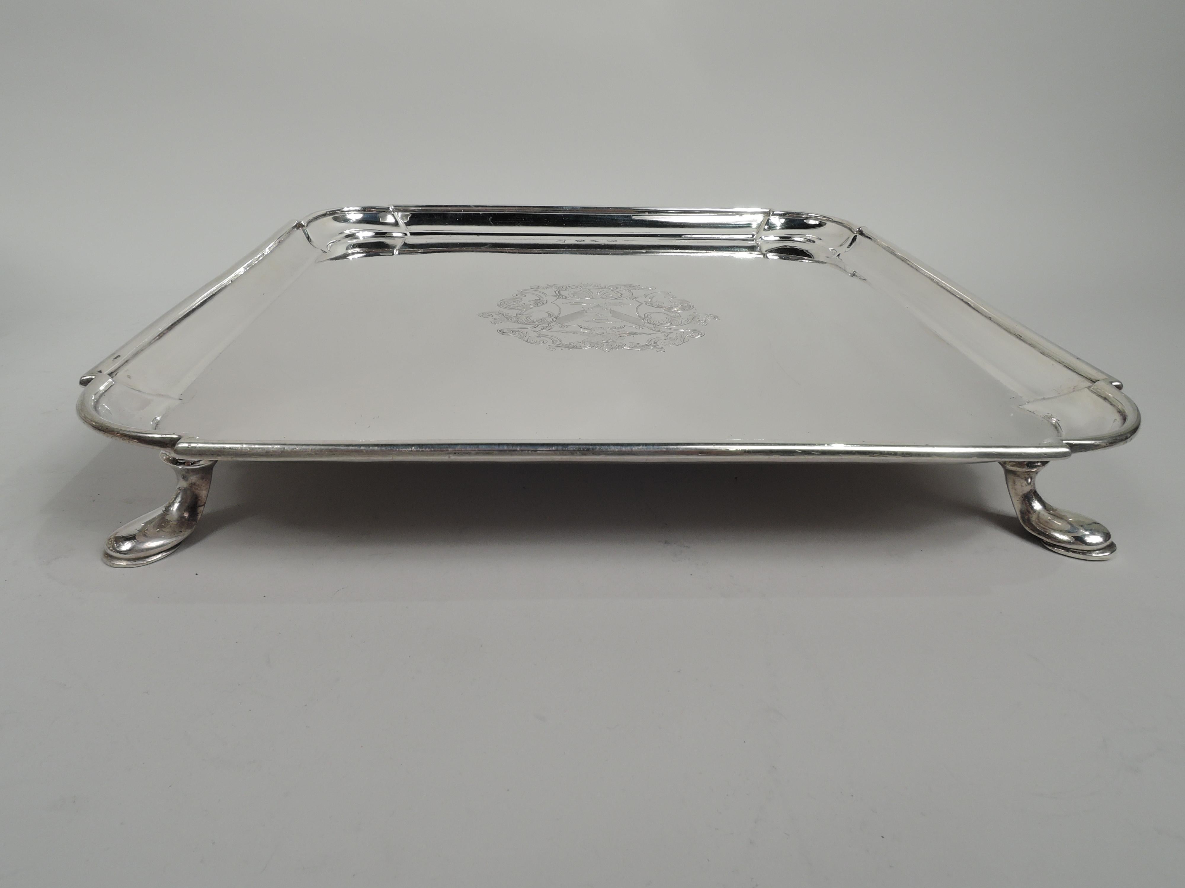 Early English Georgian Sterling Silver Square Salver In Good Condition For Sale In New York, NY