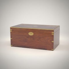 Early English Horse & Hunt Campaign Style Brass Bound Trunk / Box / Coffee Table