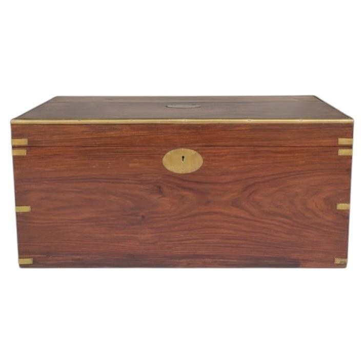 Early English Horse & Hunt Campaign Style Brass Bound Trunk / Box / Coffee Table For Sale
