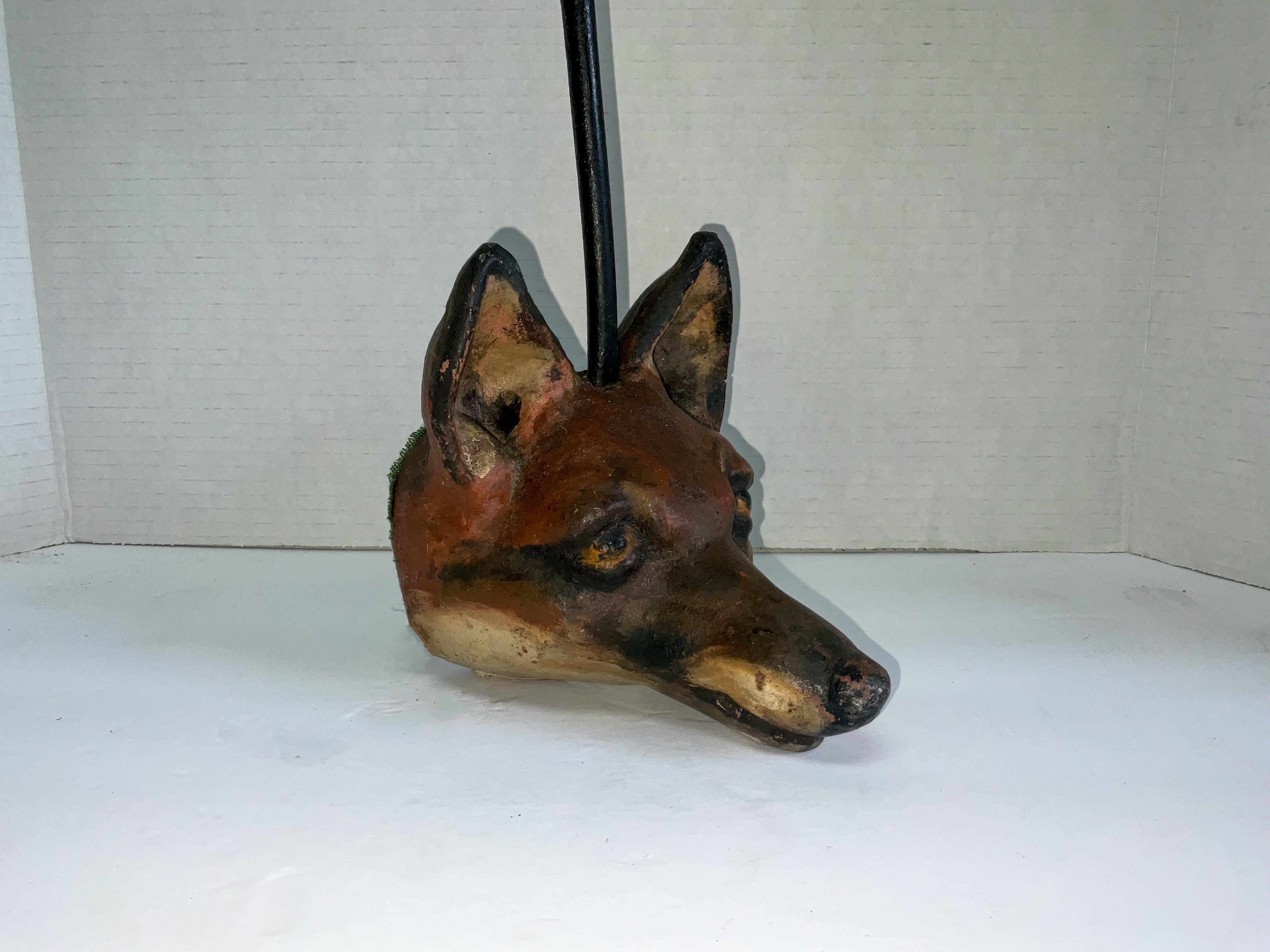 Early English Hunt and Dog / Hound Cast Iron Painted Fox Form Doorstop For Sale 1