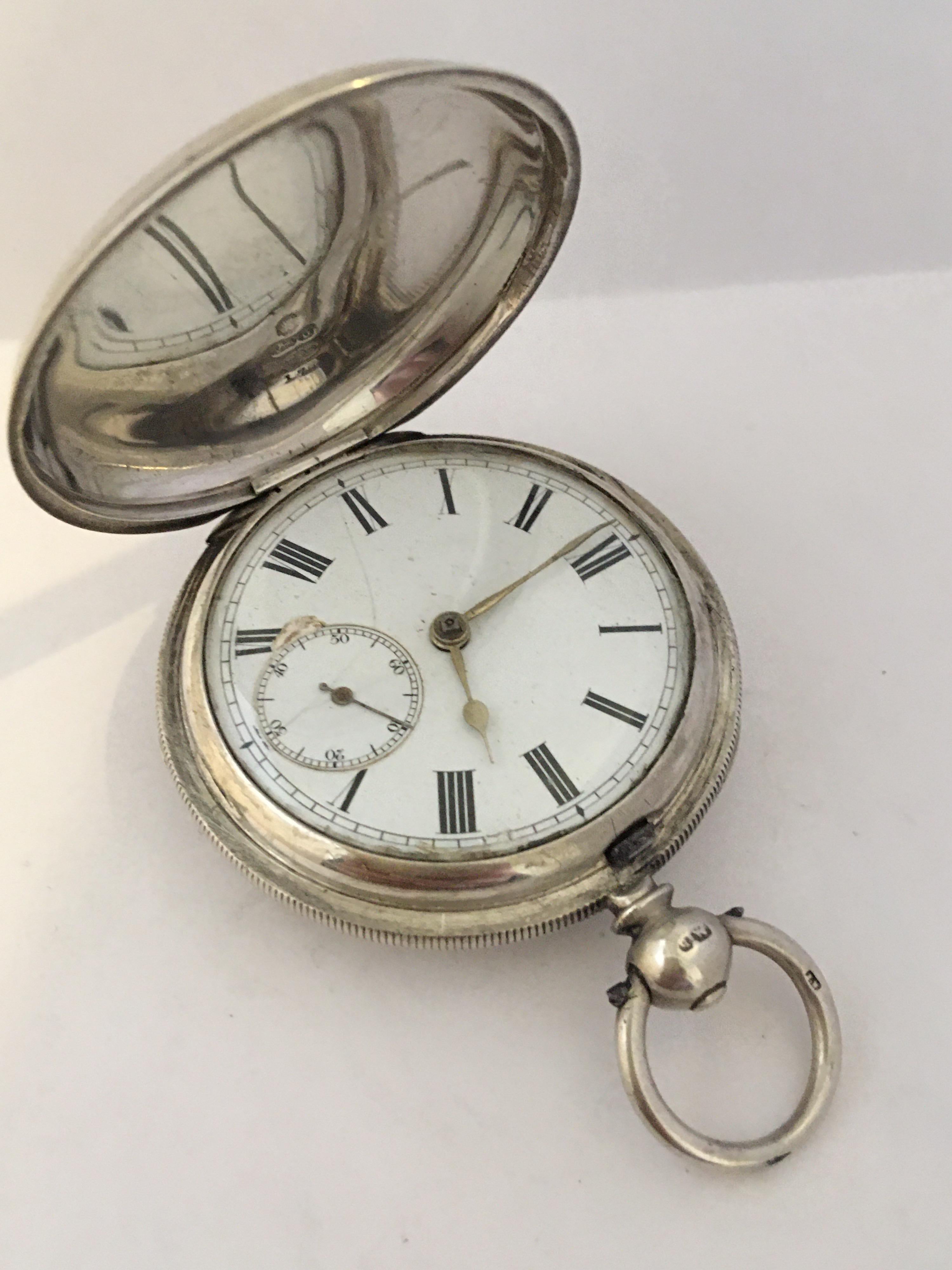 Early English Lever Fusee Silver Full Hunter Engine Turned Case Pocket Watch In Fair Condition For Sale In Carlisle, GB