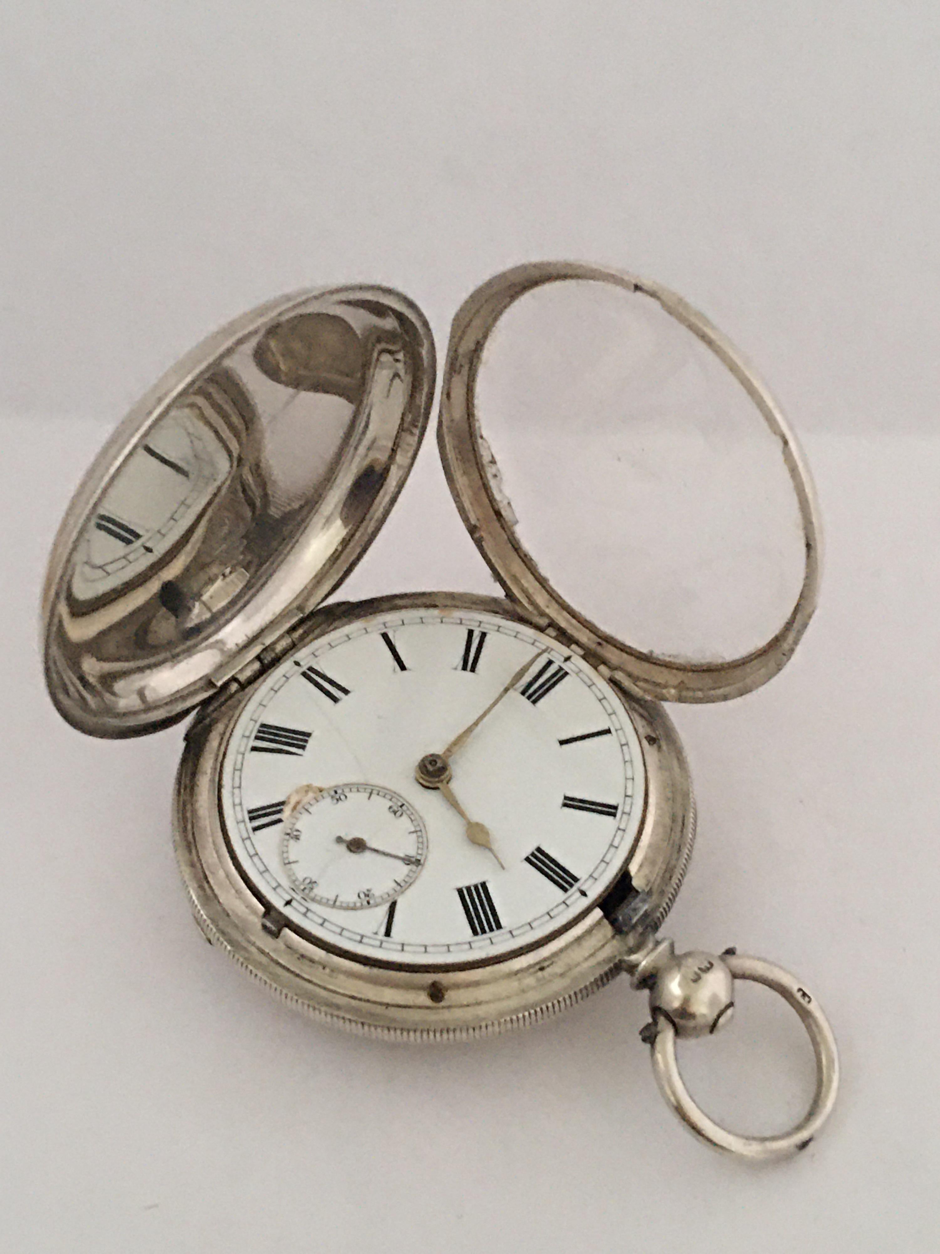 Women's or Men's Early English Lever Fusee Silver Full Hunter Engine Turned Case Pocket Watch For Sale