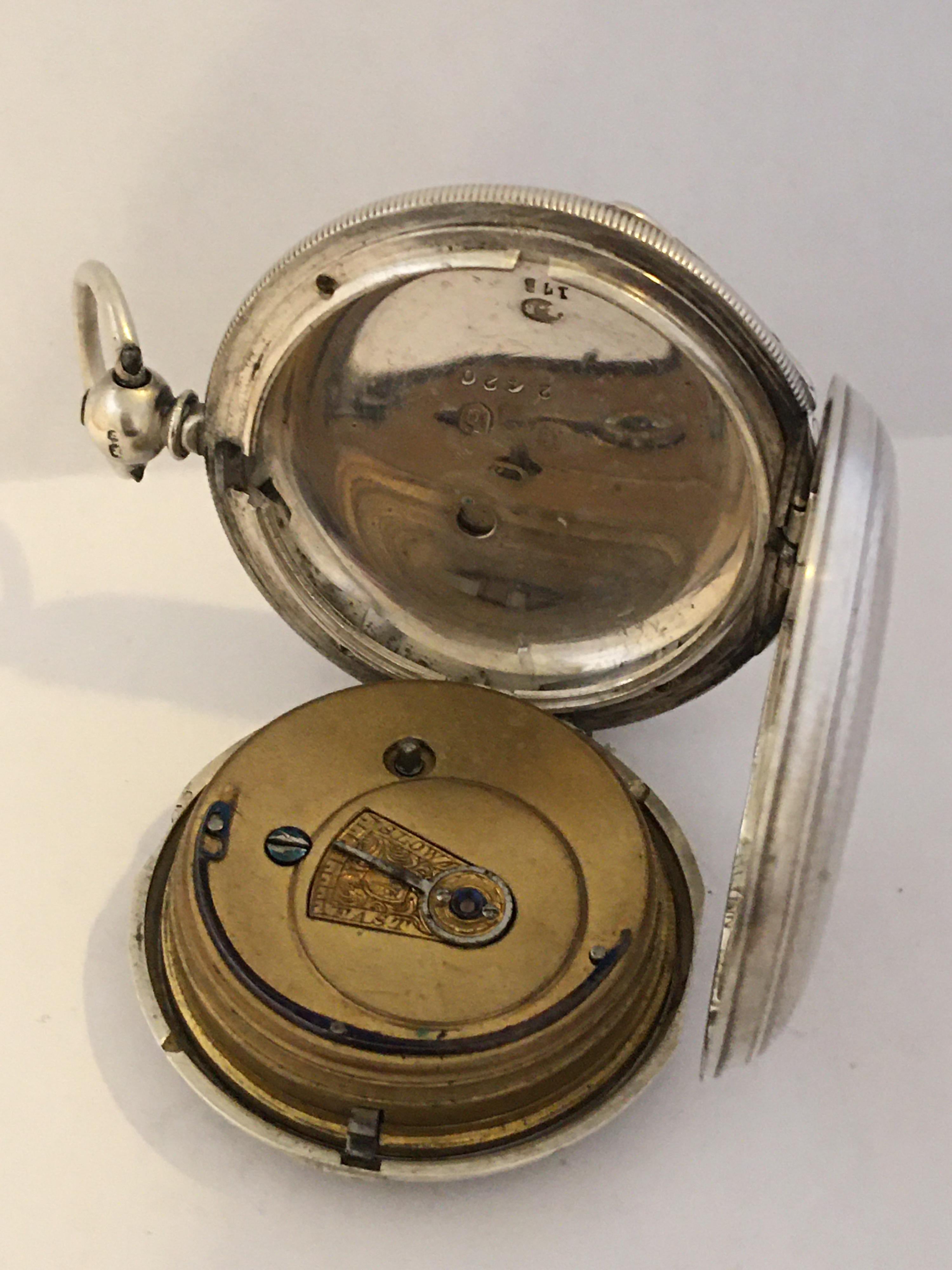 Early English Lever Fusee Silver Full Hunter Engine Turned Case Pocket Watch For Sale 1
