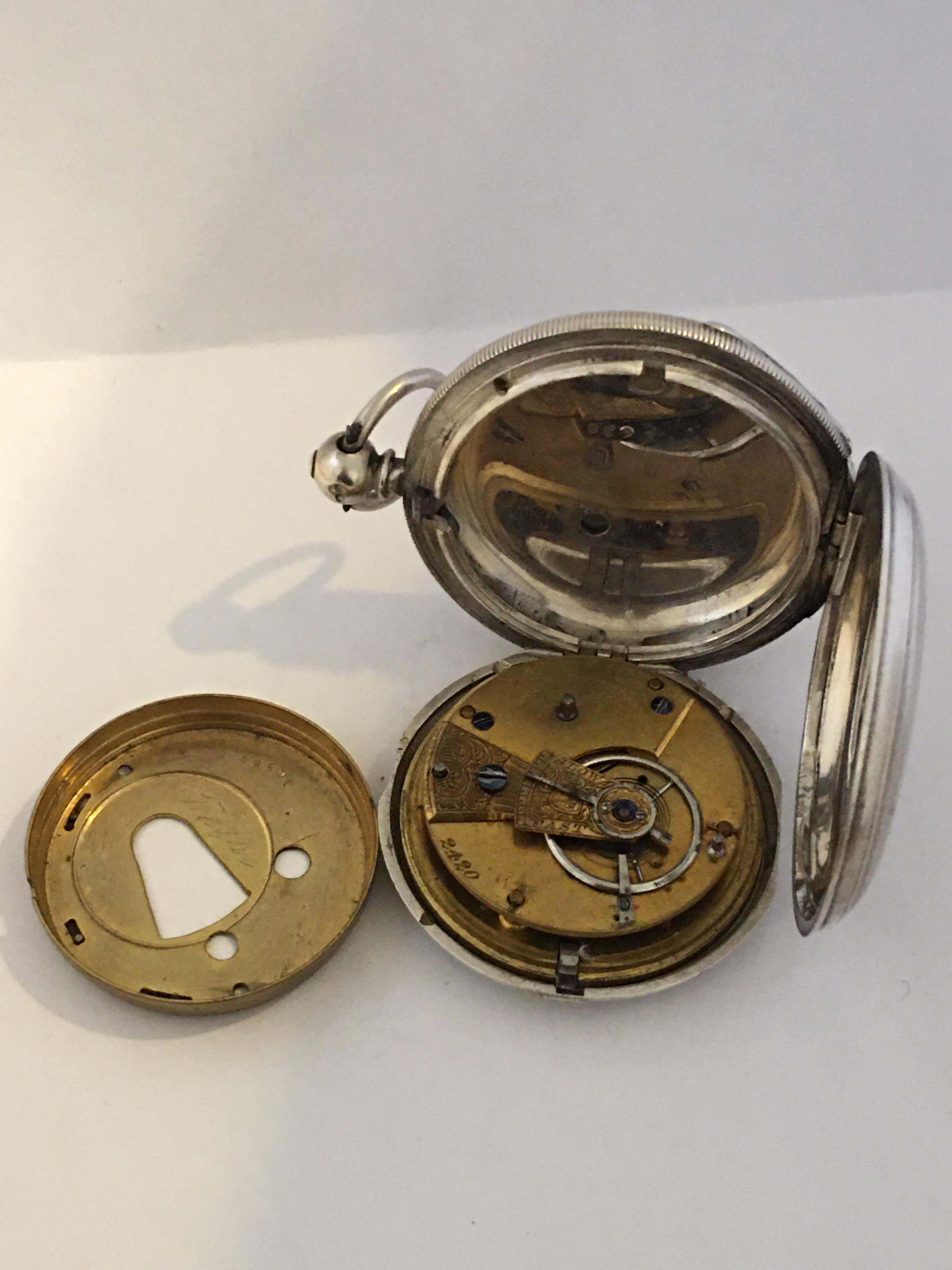 Early English Lever Fusee Silver Full Hunter Engine Turned Case Pocket Watch For Sale 2