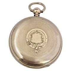 Early English Lever Fusee Silver Full Hunter Engine Turned Case Pocket Watch
