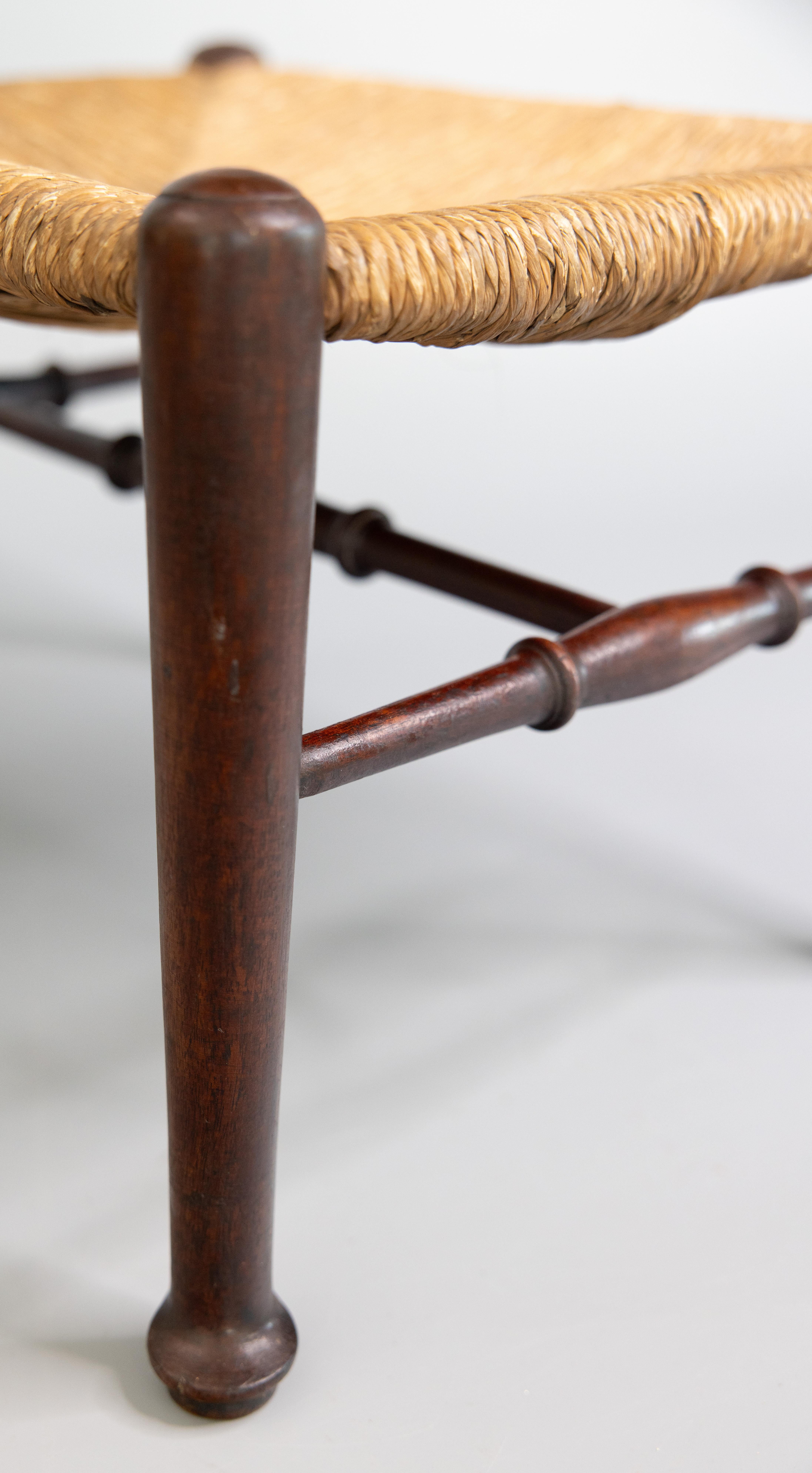 Hand-Woven Early English Oak and Woven Rush Footstool, circa 1910