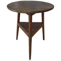 Antique Early English Oak Cricket Table with Shelf, Mid-19th Century