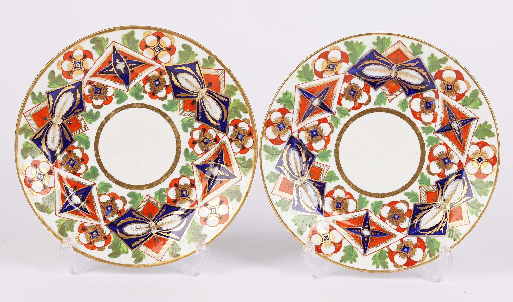 Early English Pair Porcelain Imari Pattern Cabinet Plates c.1810 For Sale 11