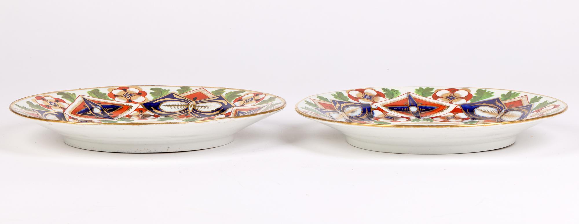 George III Early English Pair Porcelain Imari Pattern Cabinet Plates c.1810 For Sale