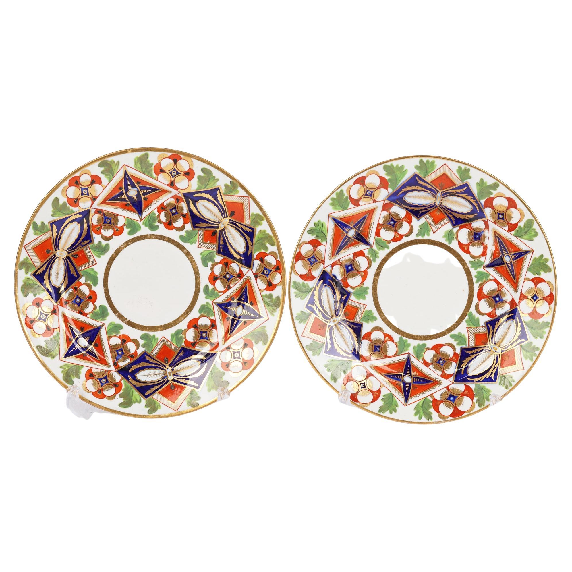 Early English Pair Porcelain Imari Pattern Cabinet Plates c.1810 For Sale