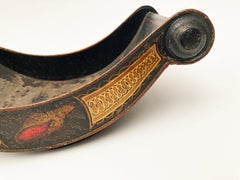 Early English Regency Black Tole Cheese Coaster with Ornate Painting