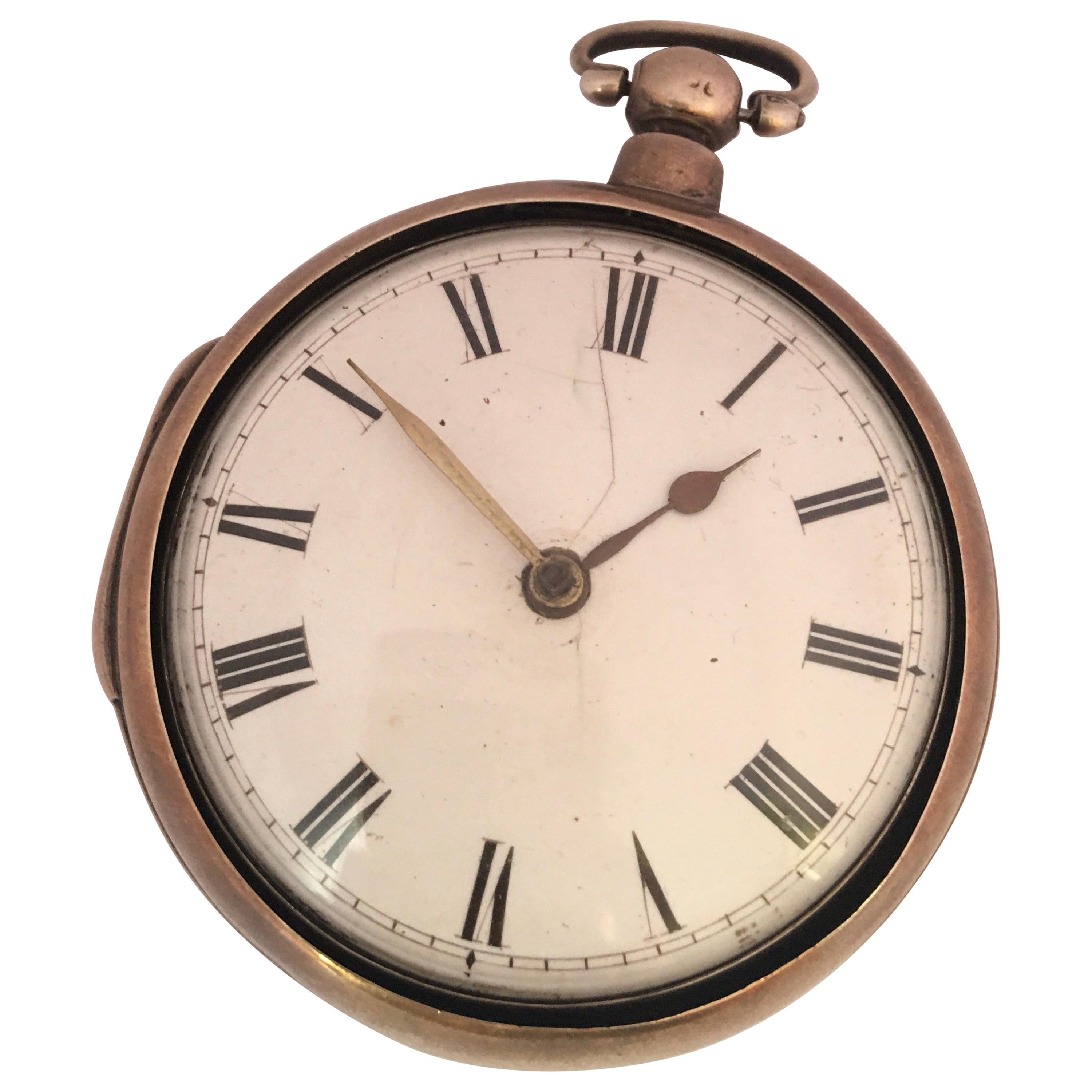 Early English Silver Pair Cased Verge Pocket Watch For Sale