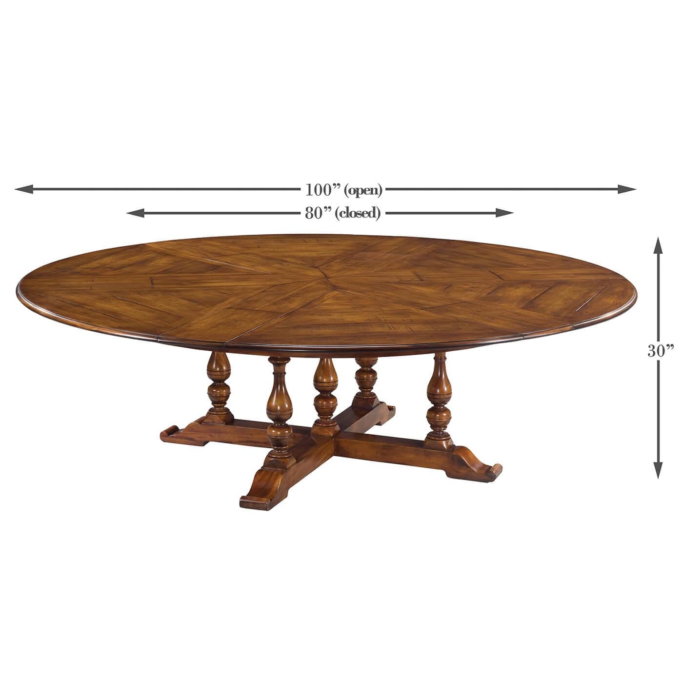 Early English Style Round Extension Dining Table In New Condition For Sale In Westwood, NJ