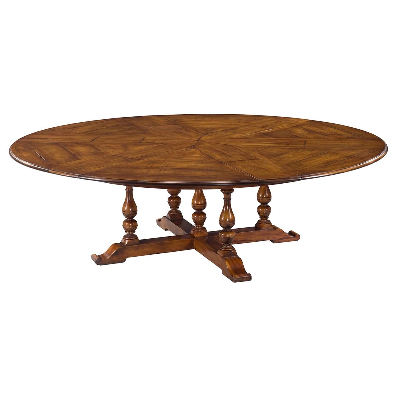 Early English Style Round Extension Dining Table For Sale