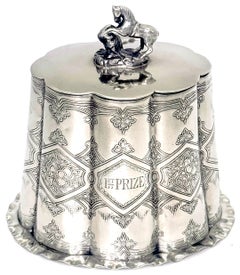 Early English Victorian 1st Prize Equestrian Silverplated Figural Trophy Box