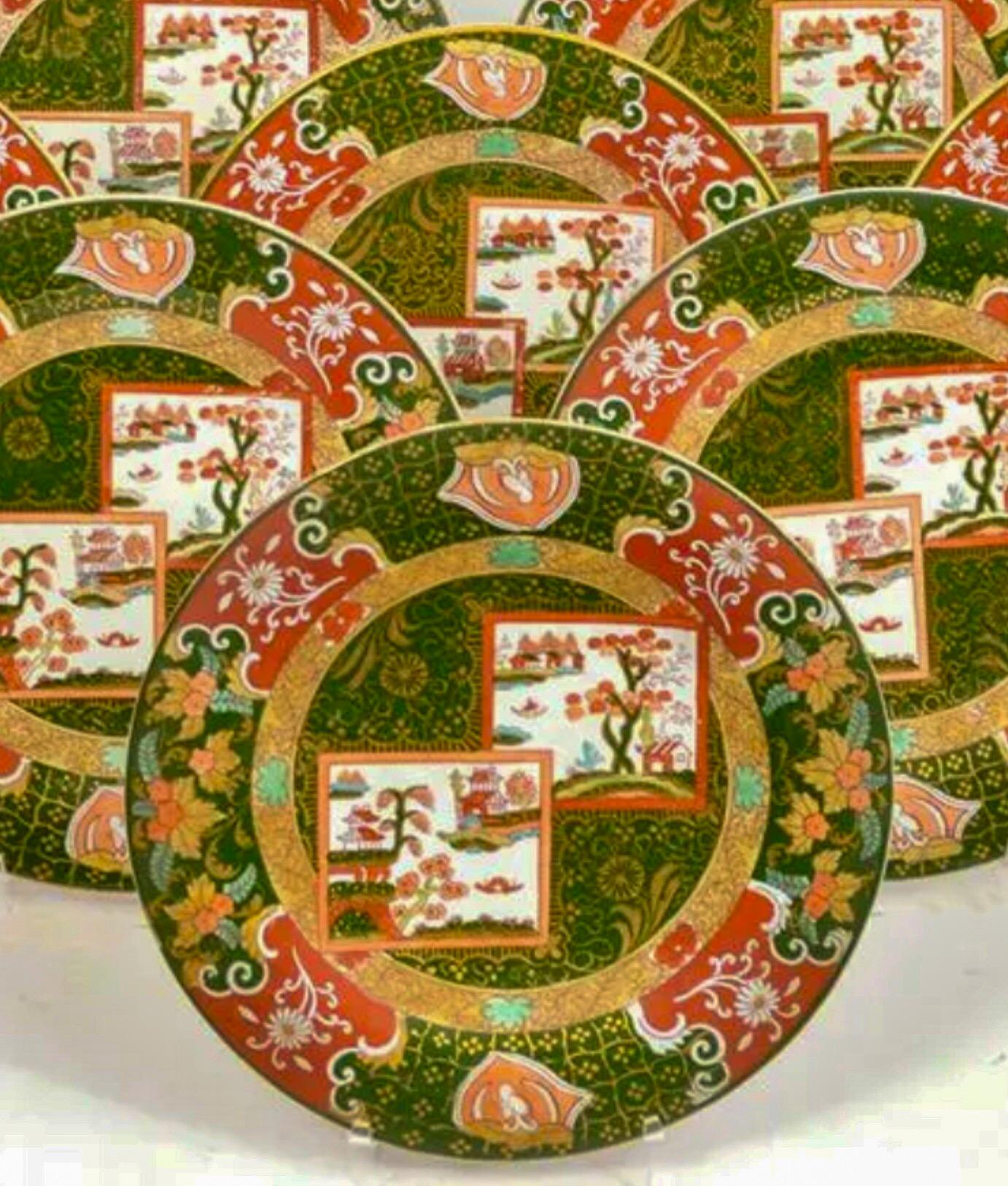 Early English William Whiteley Ltd of London Ironstone Imari Plates, S/10 In Good Condition For Sale In Kennesaw, GA