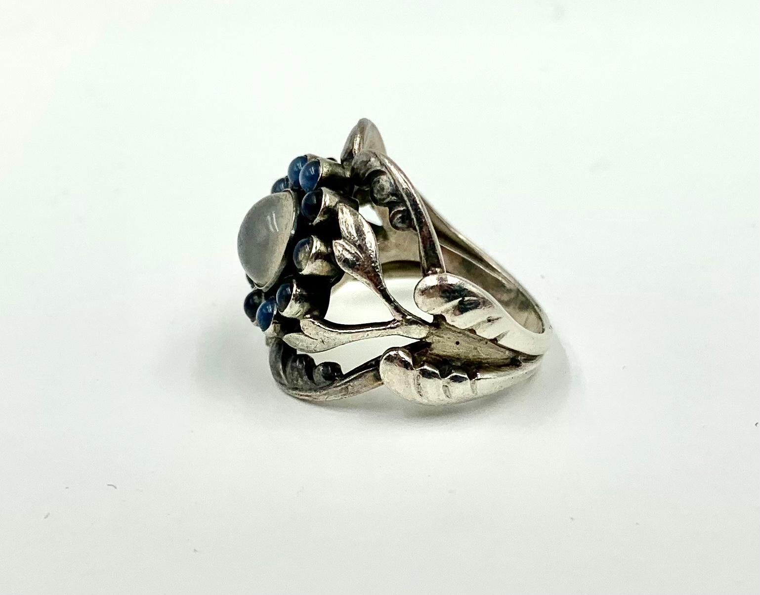Anillo de plata de ley Georg Jensen Early Estate Moonlight Blossom Moonstone en venta 1