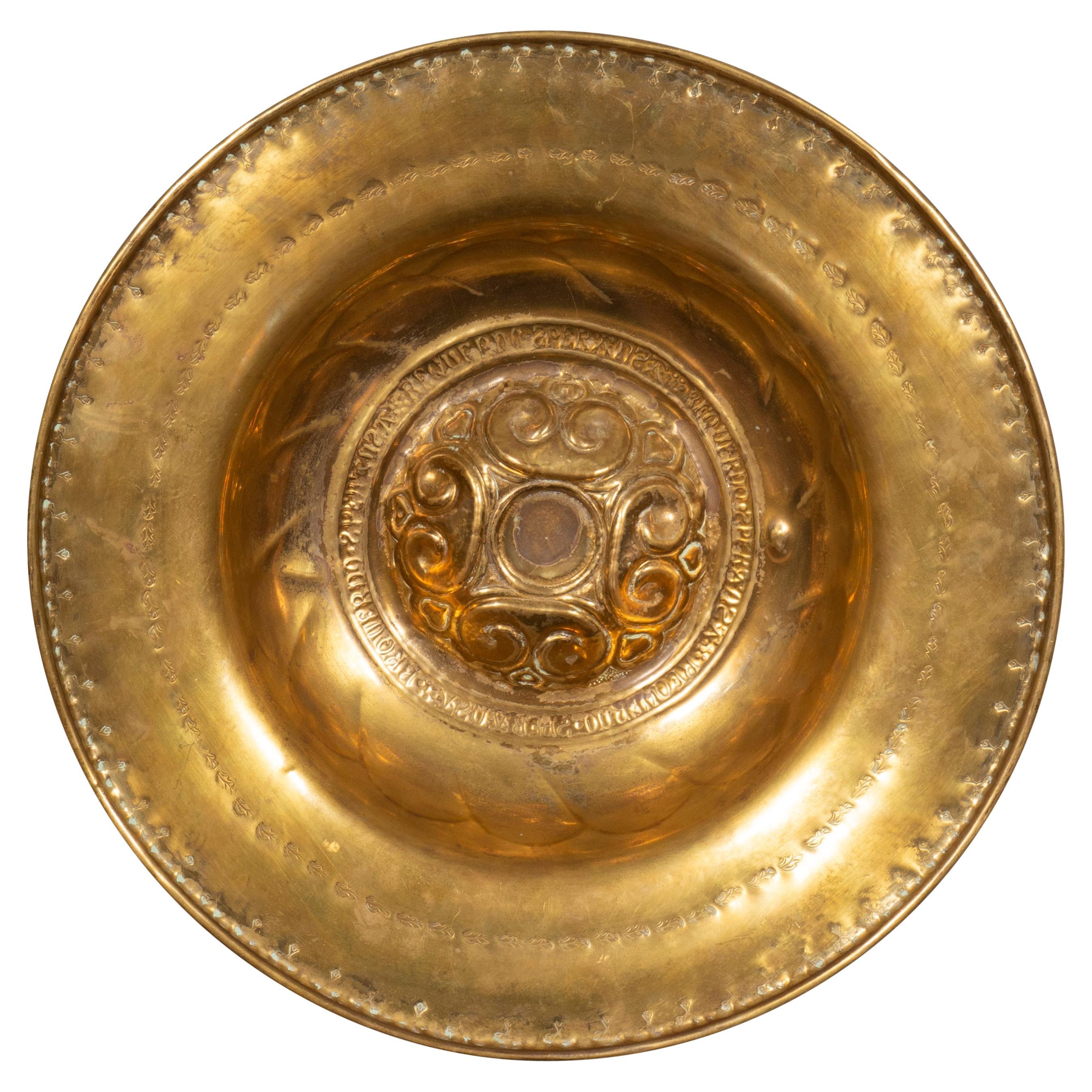 Early European Brass Alms Plate For Sale