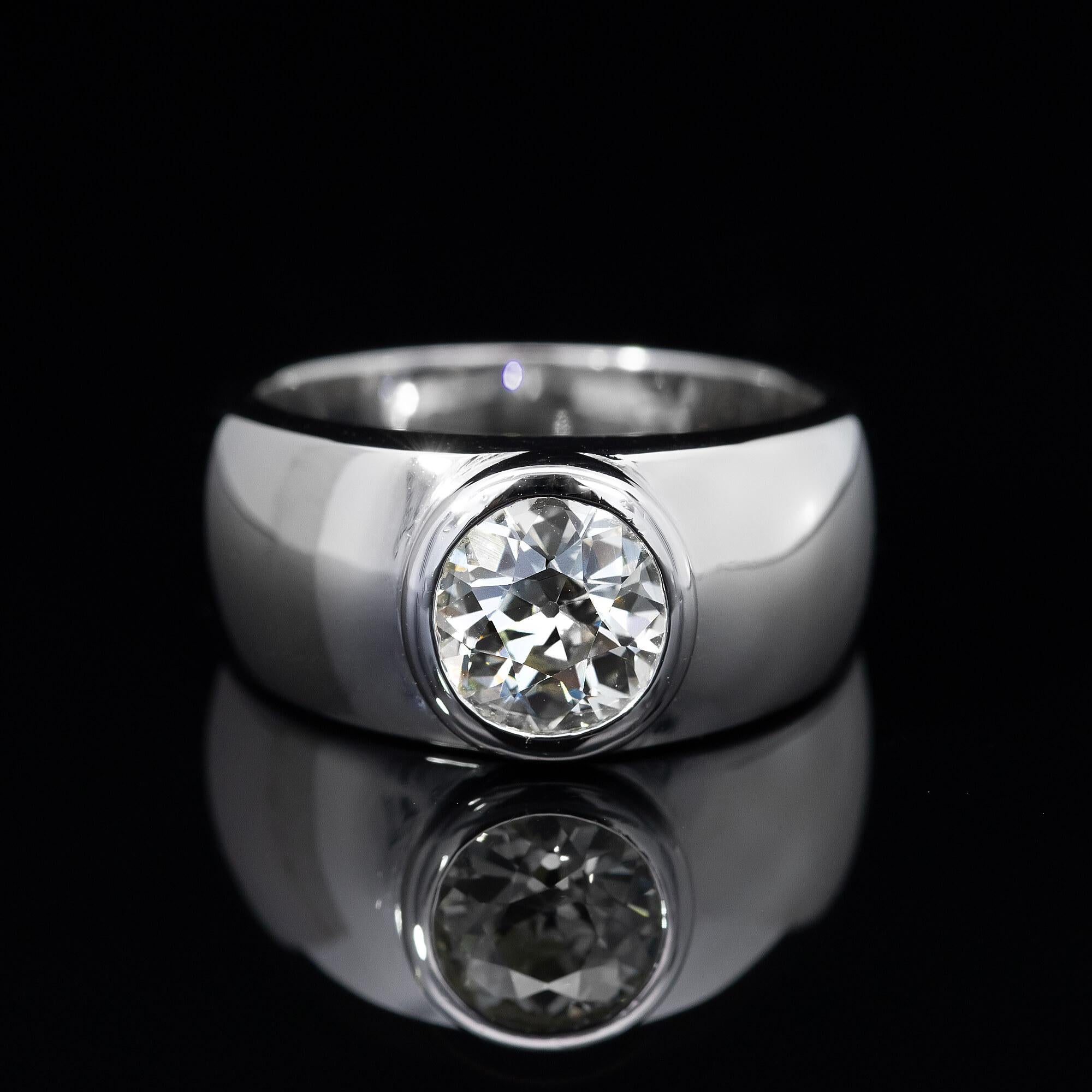 Modern Early European Cut Diamond Bezel Set Ring Circa 2000s