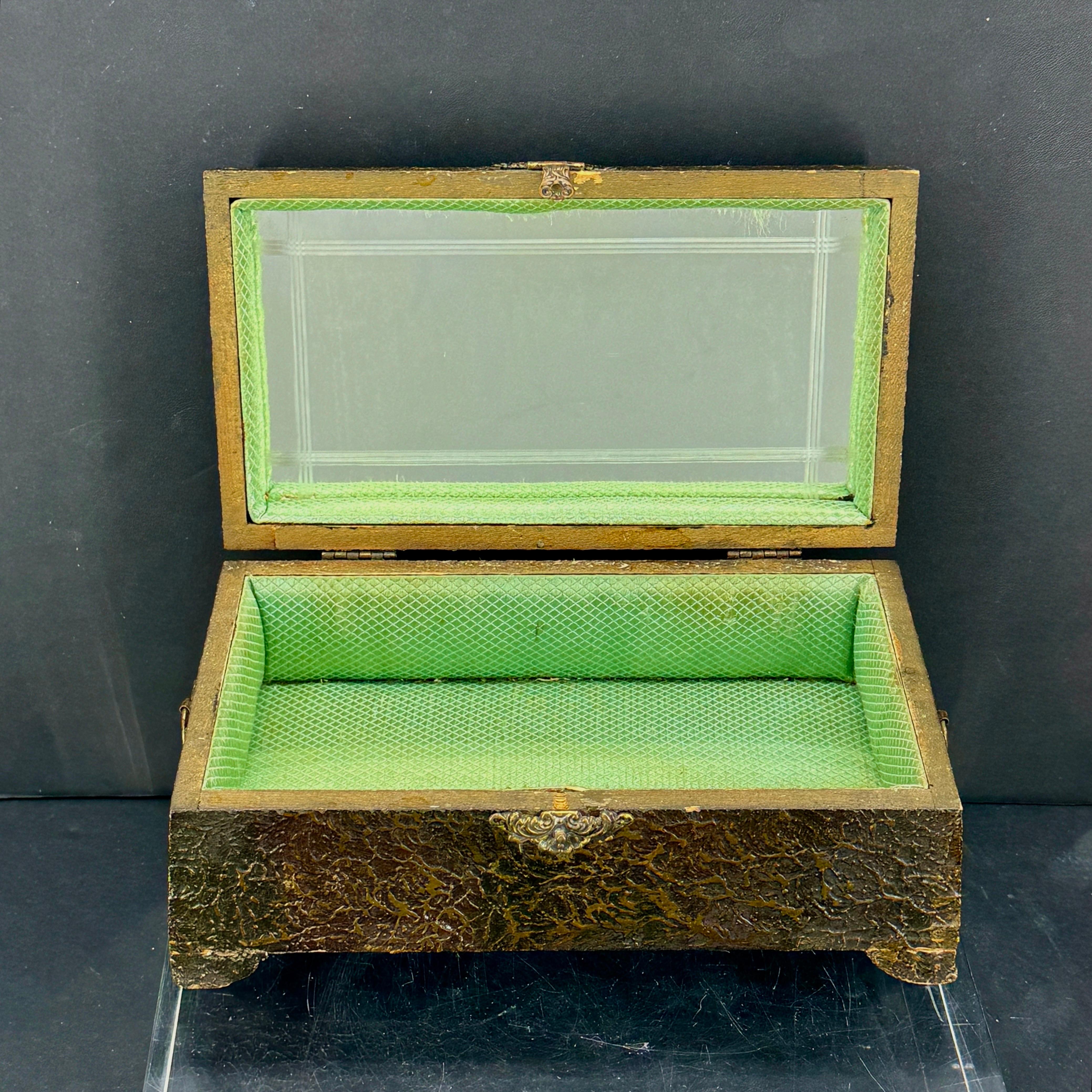 Early European Faux Bois Jewelry Box With Mirror and Brass Hardware For Sale 3
