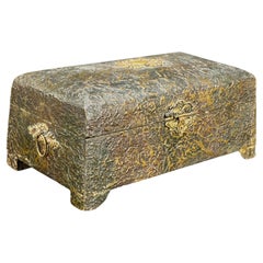 Early European Faux Bois Jewelry Box With Mirror and Brass Hardware