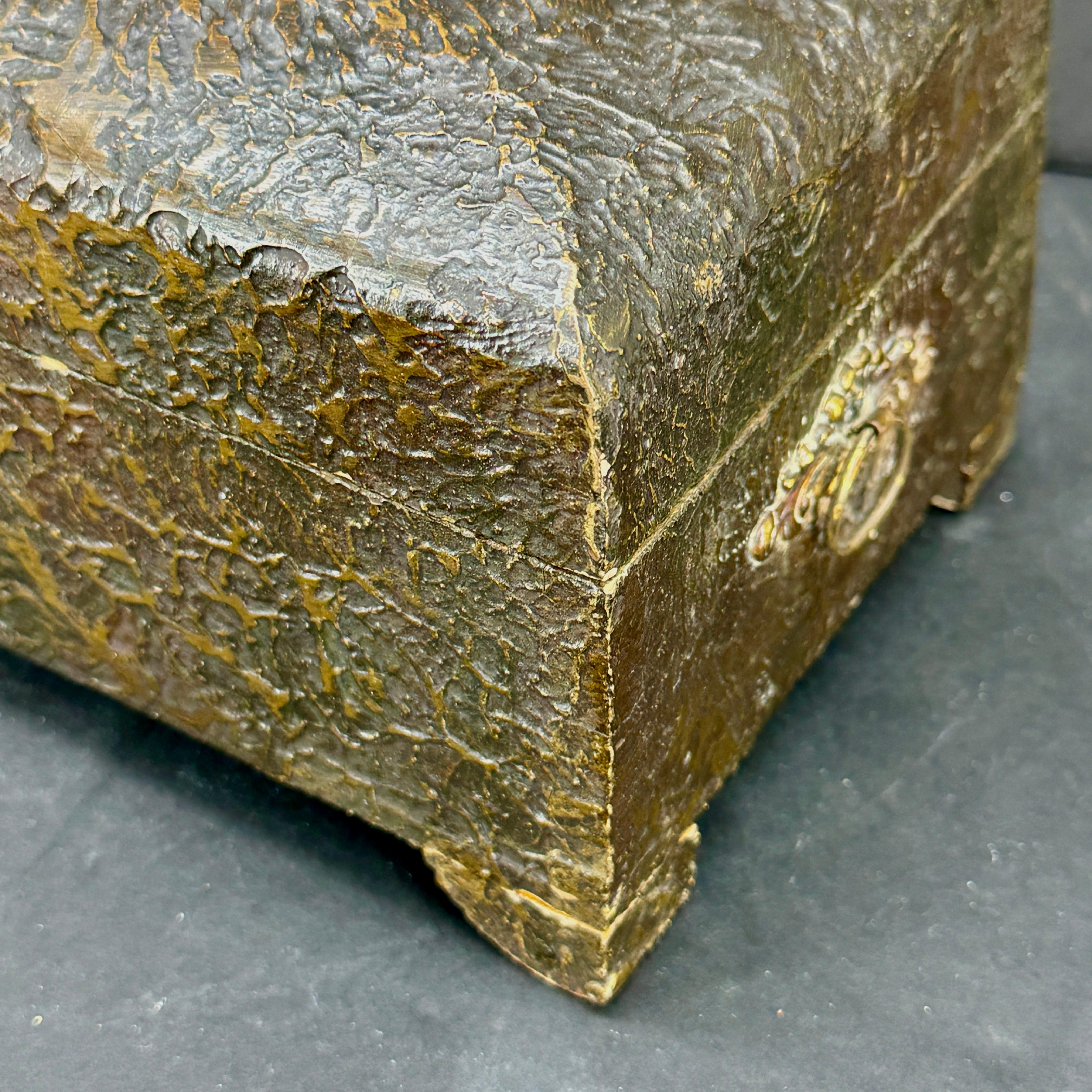 19th Century Early European Faux Bois Jewelry Box With Mirror and Brass Hardware For Sale