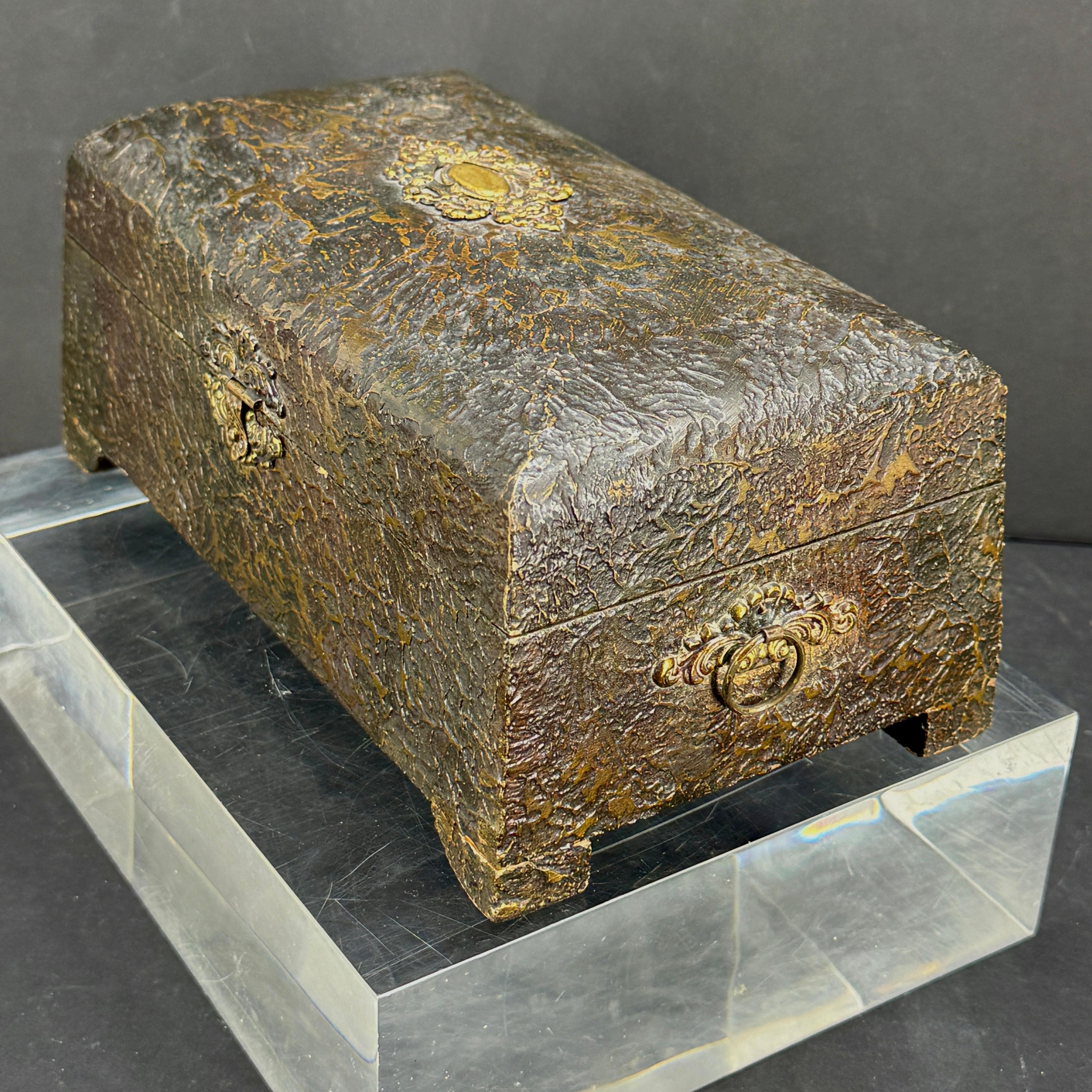 Early European Faux Bois Jewelry Box With Mirror and Brass Hardware For Sale 1