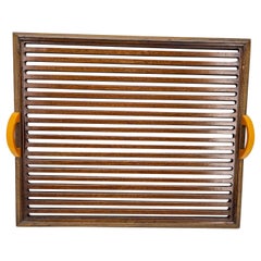 Early European Mid-Century Modern Orange Bakelite Handle Tray