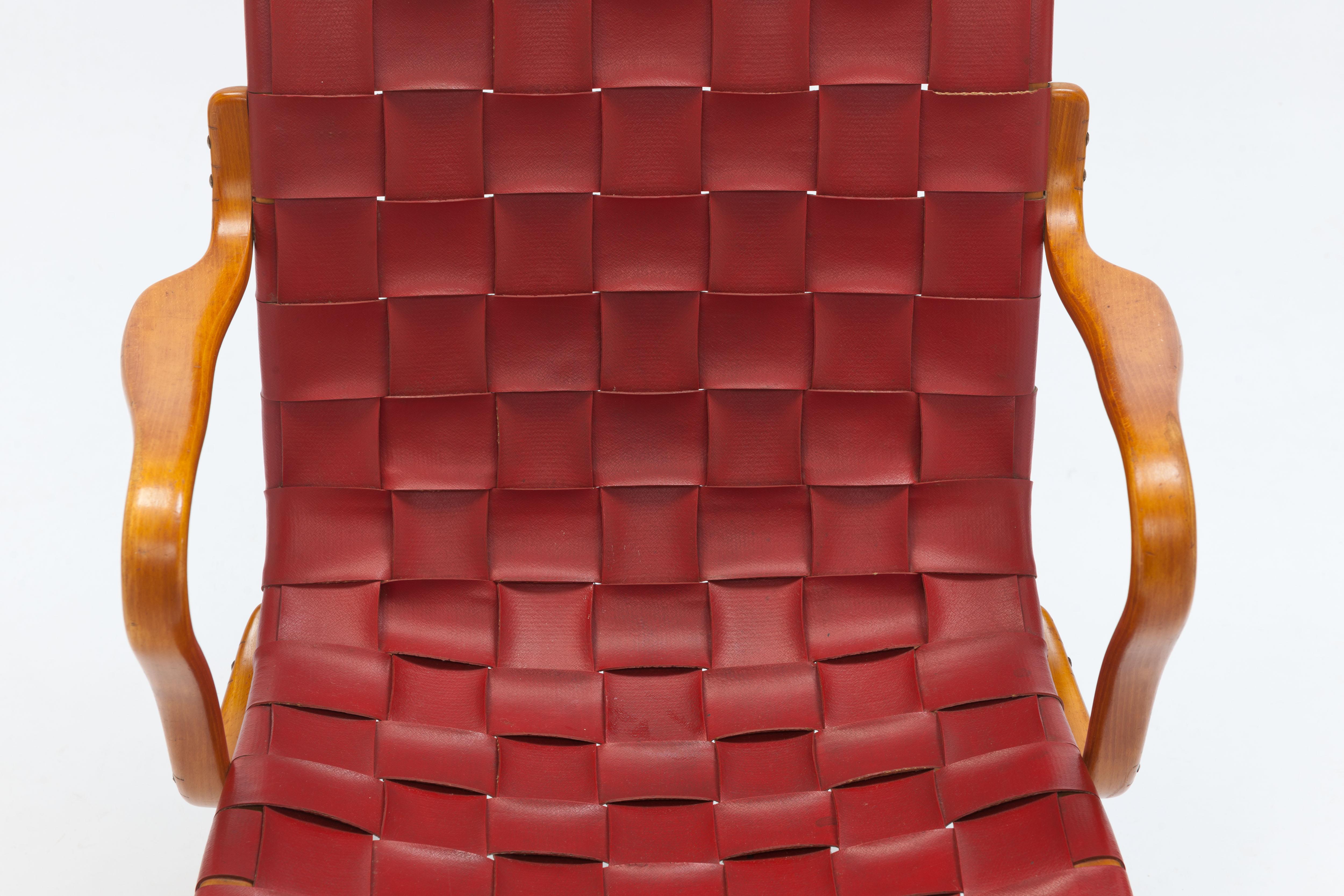 Early 'Eva Hög' Chairs '1948' by Bruno Mathsson in Original Red Webbing 2