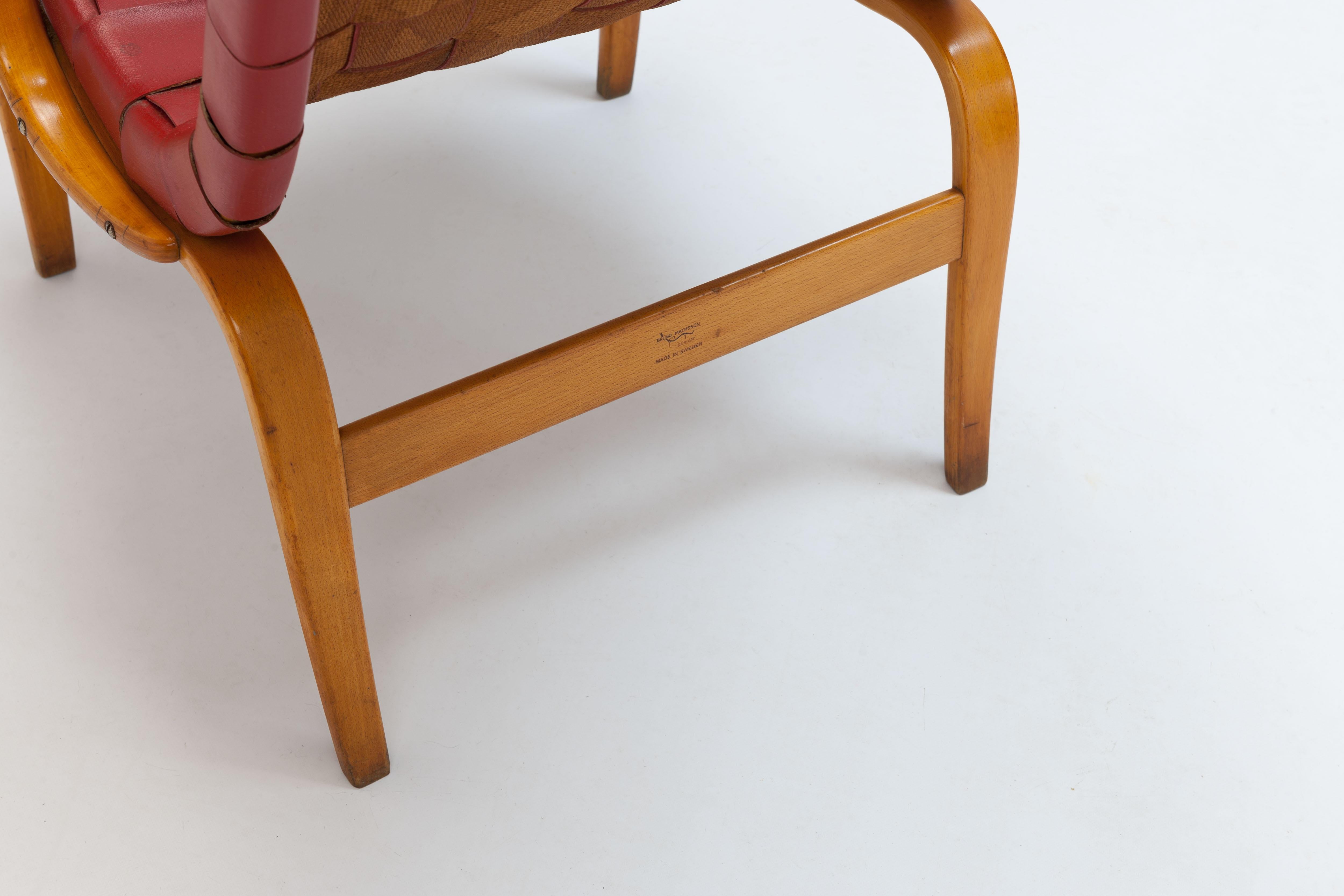 Early 'Eva Hög' Chairs '1948' by Bruno Mathsson in Original Red Webbing 8