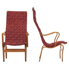 Early 'Eva Hög' Chairs '1948' by Bruno Mathsson in Original Red Webbing