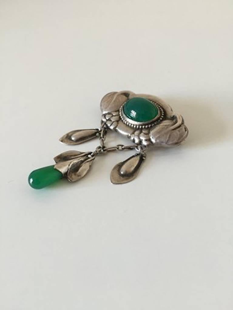 Art Nouveau Early Evald Nielsen Silver Brooch Green Stones For Sale