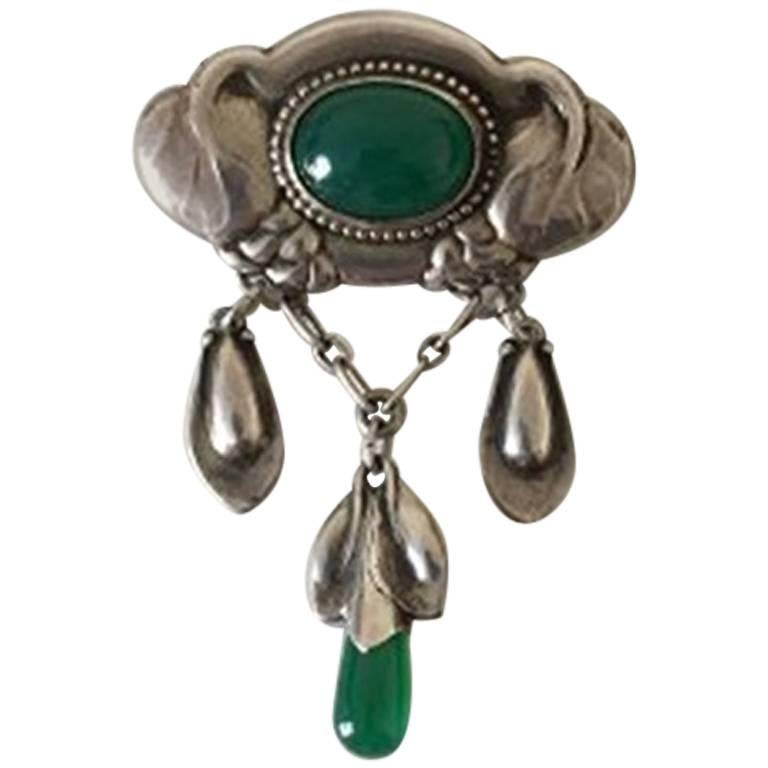 Early Evald Nielsen Silver Brooch Green Stones For Sale
