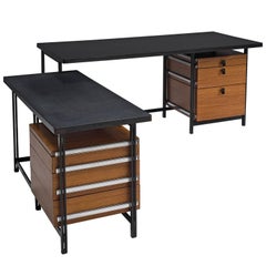 Jules Wabbes Early Executive Desk in Teak and Metal