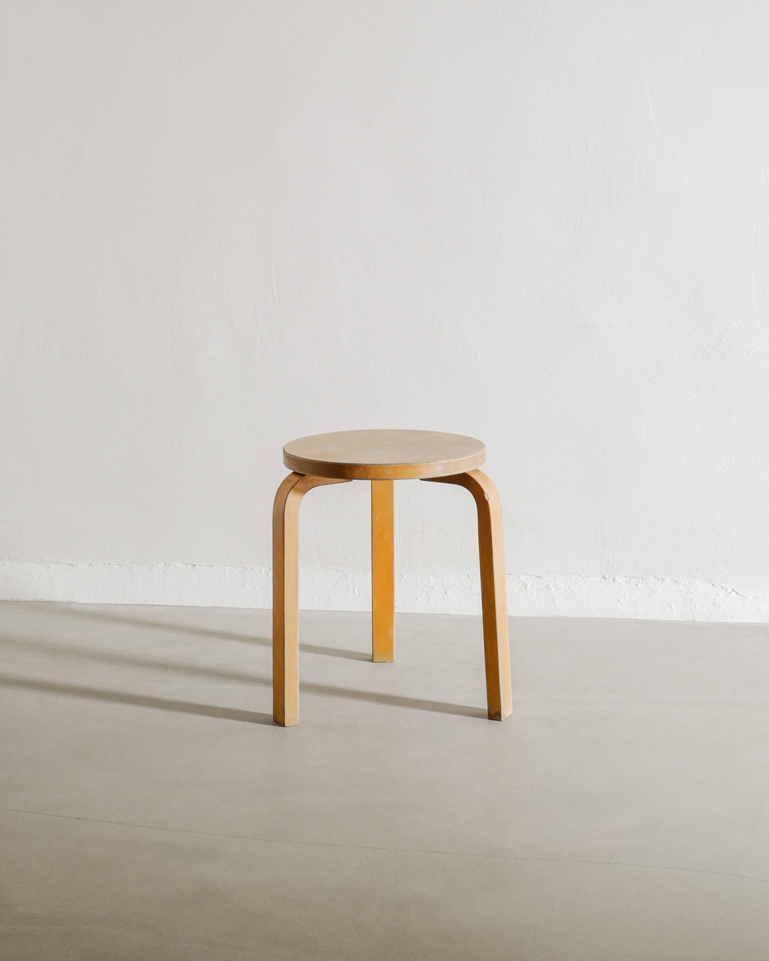 Rare and early iconic Finnish mid century wooden stool 