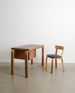 Early Finnish Mid Century Wooden Working Desk Table & Chair by Alvar Aalto 1940s
