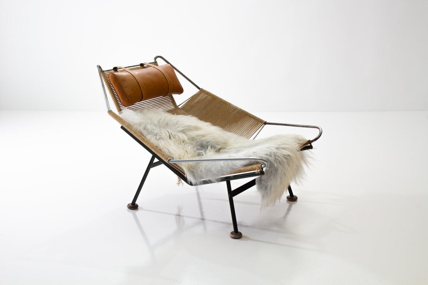 Early Flag Halyard Chair GE225 by Hans Wegner with Wooden Feet, Denmark, 1950 In Good Condition In Utrecht, NL