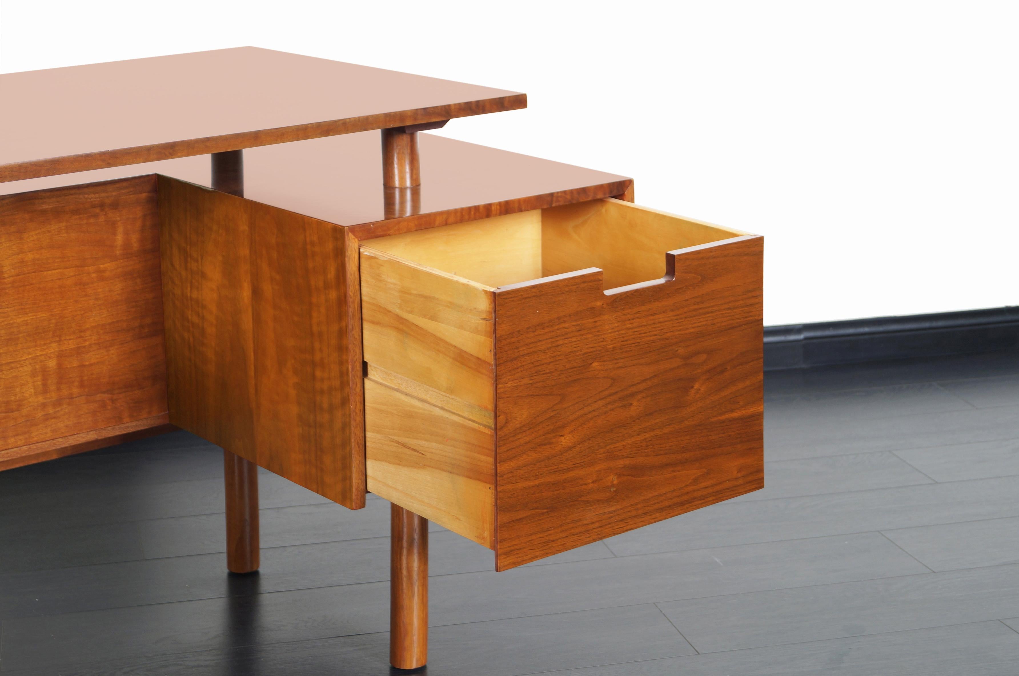 American Early Floating Top Walnut Desk by Milo Baughman