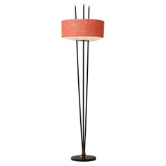 Lampadaire en métal laqué noir et laiton par Gerald Thurston, années 1950