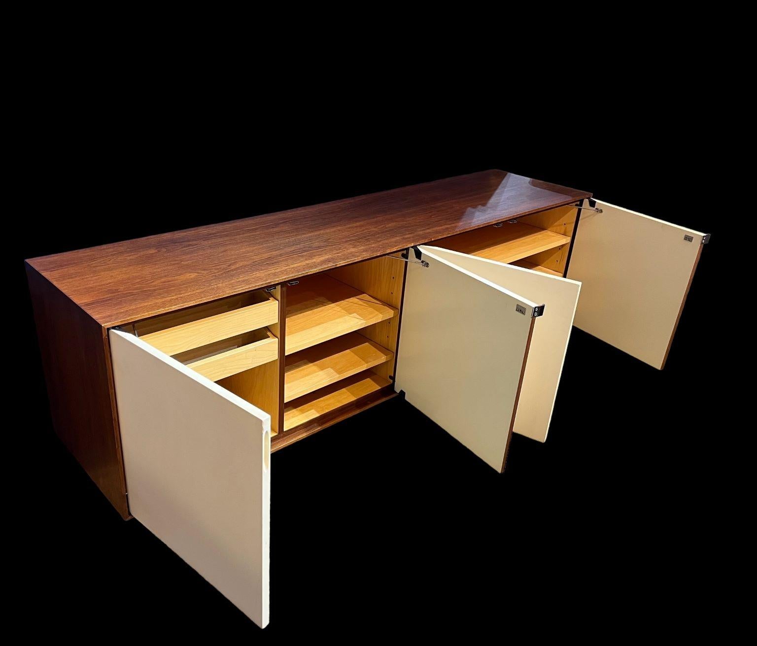 Maple Early Florance Knoll For Knoll Associates Walnut And Cream Credenza C.1950 For Sale