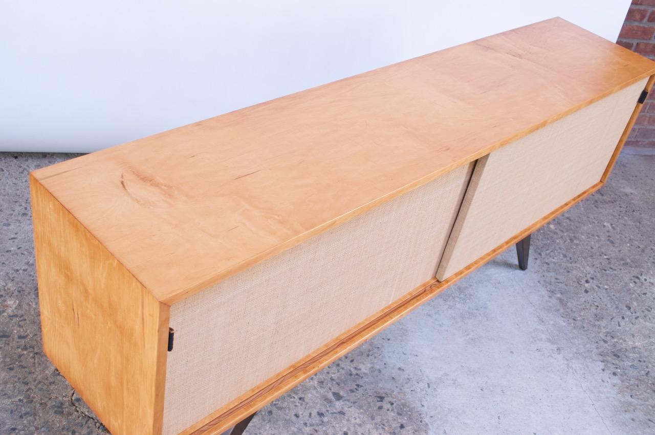 Early Florence Knoll Credenza / Cabinet in Mahogany, Birch, and Grasscloth 2