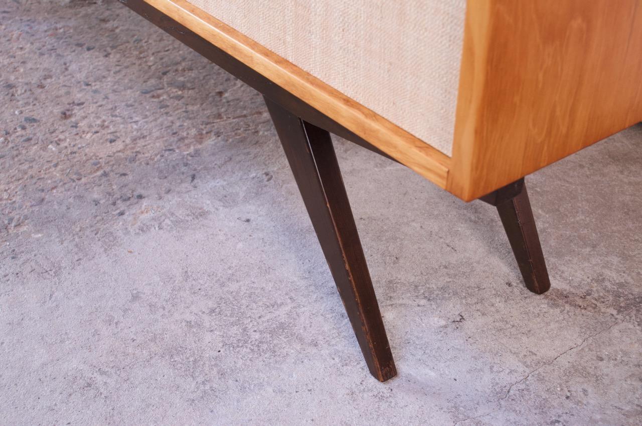 Early Florence Knoll Credenza / Cabinet in Mahogany, Birch, and Grasscloth 4