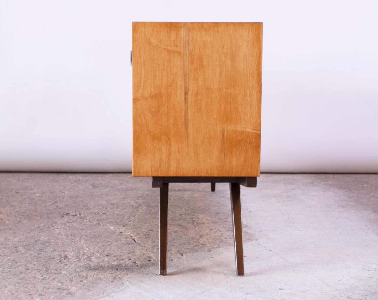 Mid-20th Century Early Florence Knoll Credenza / Cabinet in Mahogany, Birch, and Grasscloth