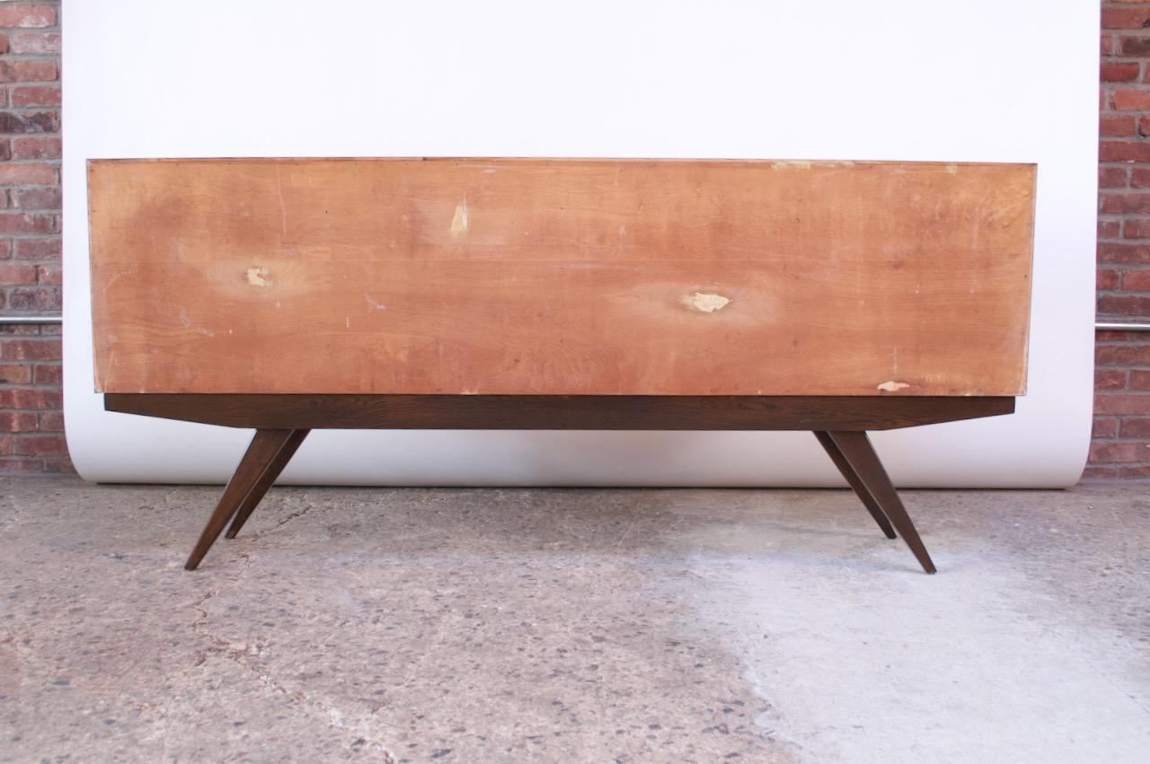 Early Florence Knoll Credenza / Cabinet in Mahogany, Birch, and Grasscloth 1