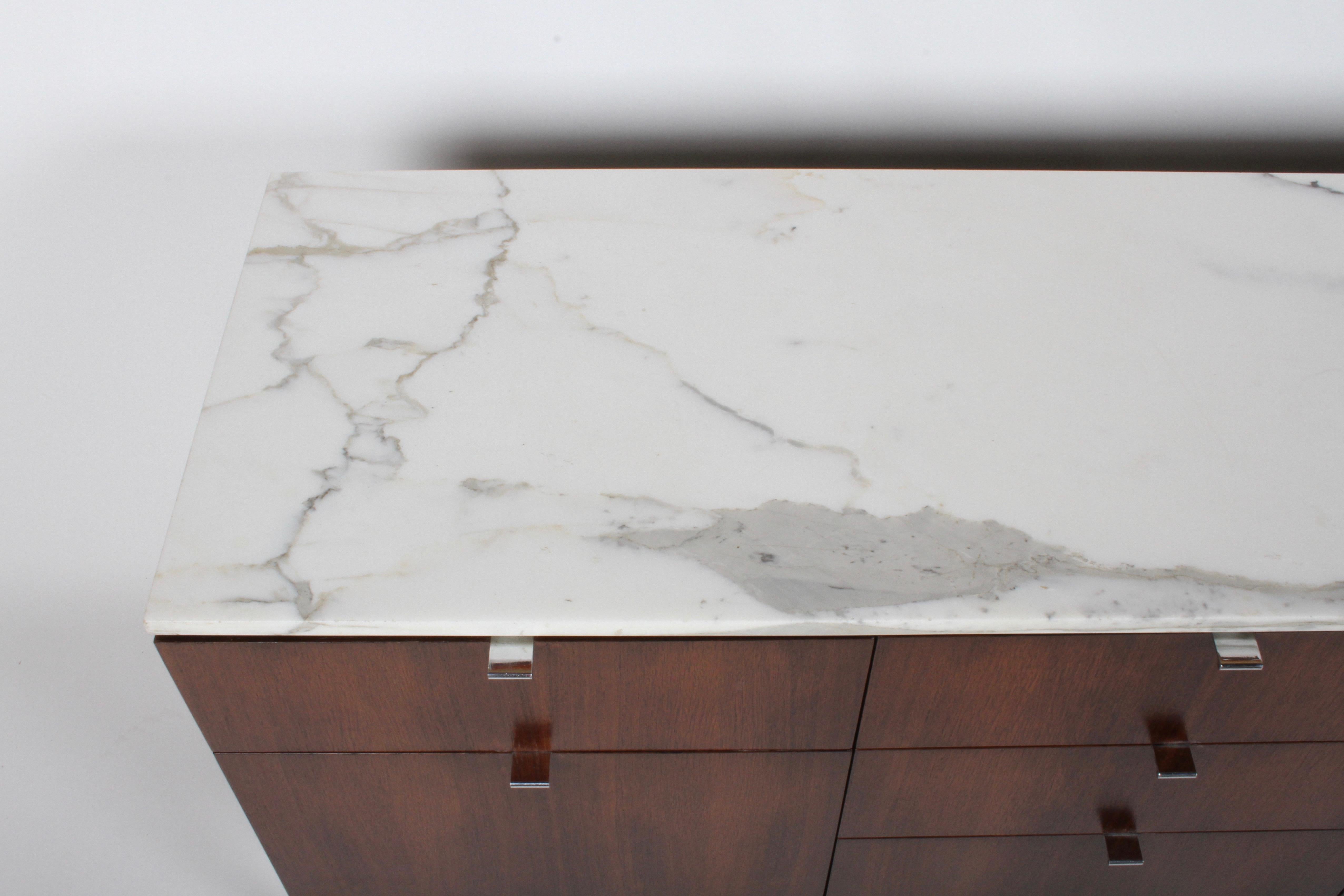 Plated Early Florence Knoll Credenza in Rosewood with Calacatta Gold Marble Top For Sale