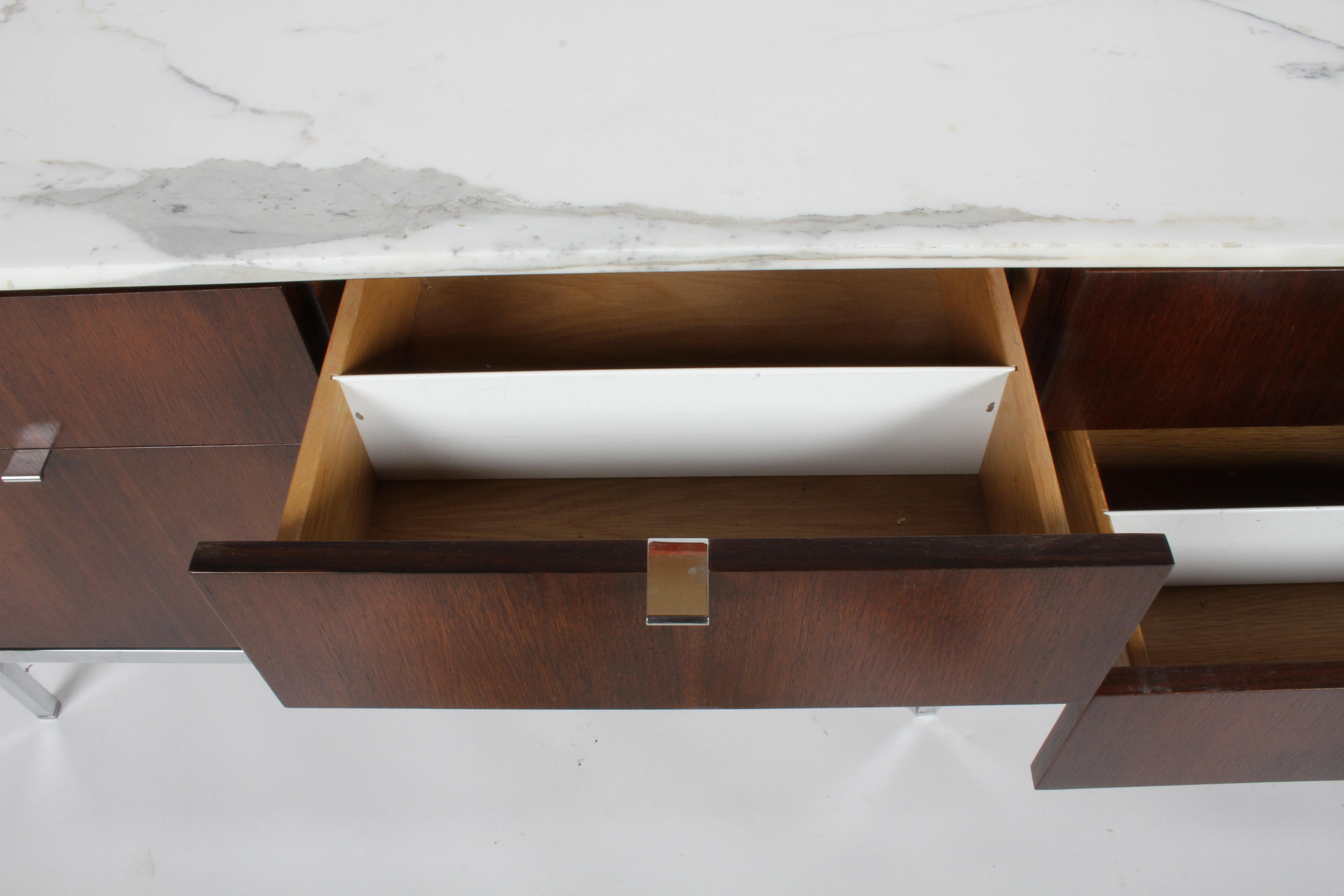 Early Florence Knoll Credenza in Rosewood with Calacatta Gold Marble Top For Sale 2
