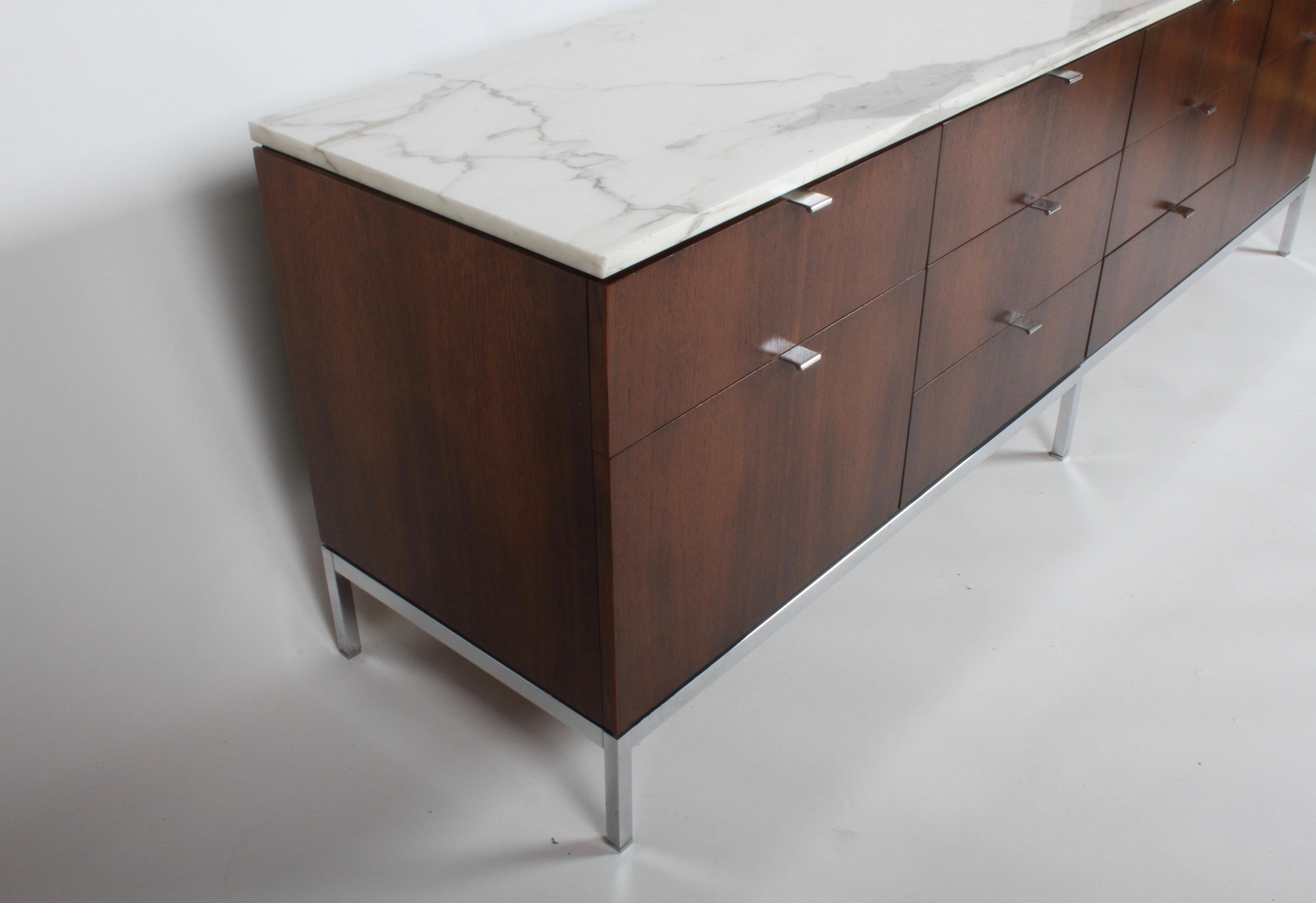 Early Florence Knoll Credenza in Rosewood with Calacatta Marble Top 8