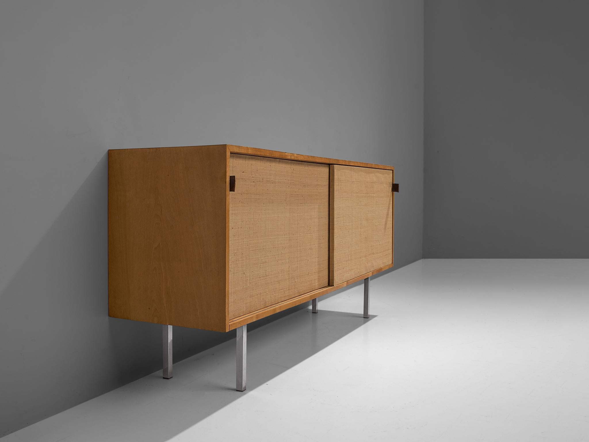 Metal Early Florence Knoll Credenza with Cane Sliding Doors