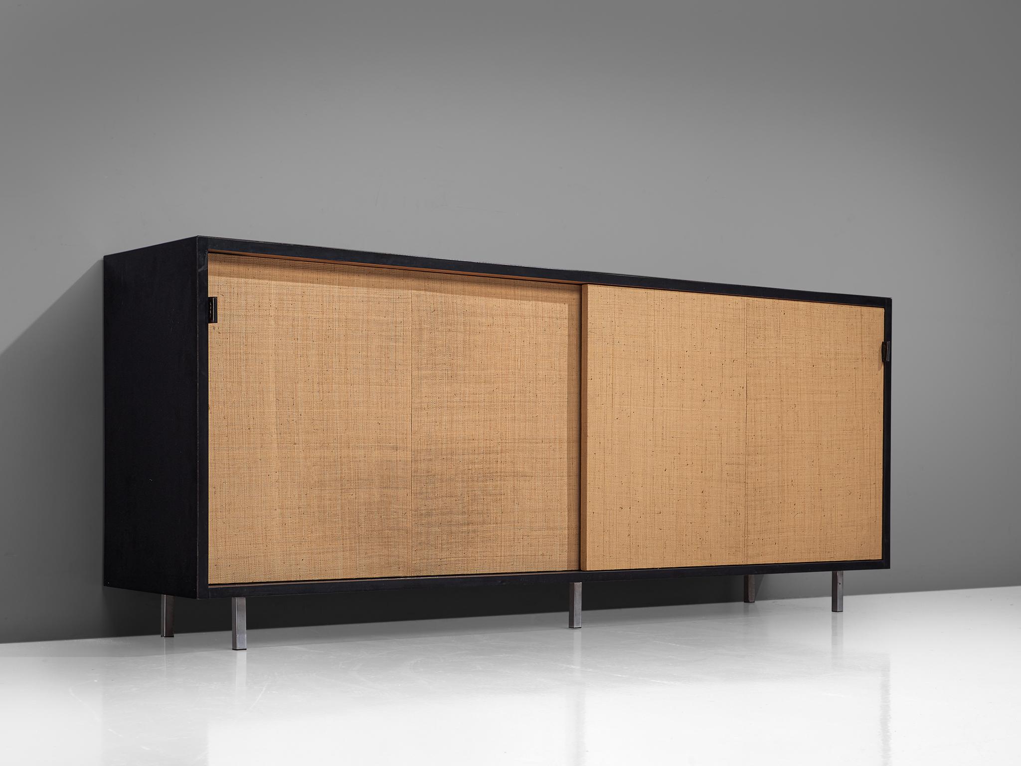 Early Florence Knoll Credenza with Cane Sliding Doors In Good Condition In Waalwijk, NL